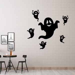 Lot de 6 stickers muraux fantômes en vinyle noir pour décoration d'Halloween