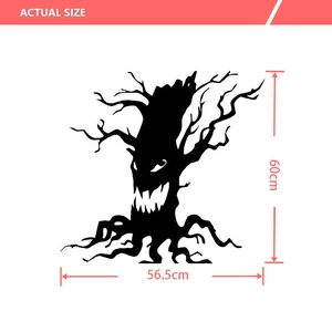 Detailed size specifications of black spooky ghost tree Halloween wall sticker, 56.5x60cm