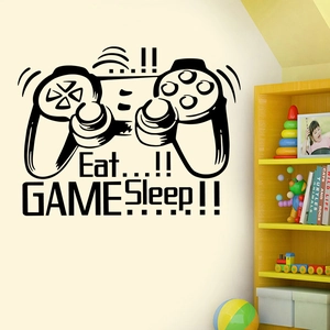 Gamer wall decal featuring game controller and Eat Sleep Game text for bedroom decor