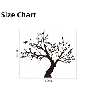 Detailed size chart for black tree silhouette wall decal with bird measuring 95cm by 80cm