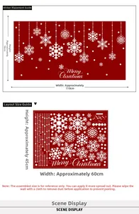 Detailed size layout and assembly effect of Merry Christmas snowflake glass wall stickers