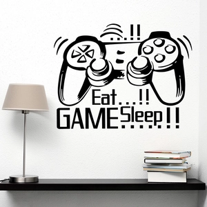 Black PVC game controller wall decal with Eat Sleep Game text for bedroom decor