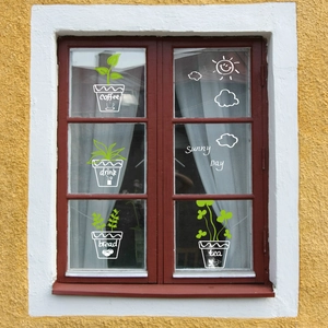 White minimalist potted plant wall stickers set with sunny day window decals decoration
