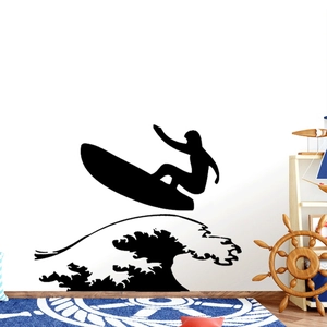 Surfer Giant Wave Silhouette Wall Sticker PVC Waterproof Vinyl Decal For Living Room Bedroom Decor Black Athlete Sticker