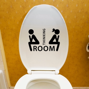 Creative Thinking Room toilet lid sticker with black silhouette figures on white cover