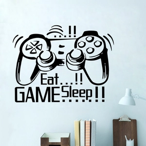 Eat Sleep Game sticker featuring a black video game controller silhouette for bedroom walls