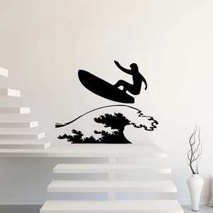 Dynamic surfer silhouette wall sticker for modern living room decor on white wall
