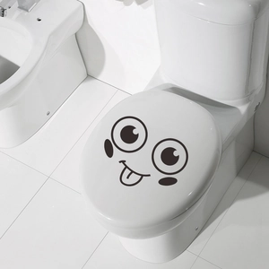 Creative Cute Smiley Face Tongue Out Cartoon Toilet Sticker Waterproof Removable PVC Bathroom Wall Art Decor Decal Black