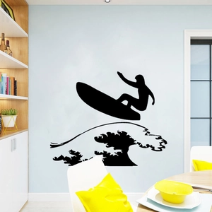 Surfing silhouette wall sticker in black vinyl for modern living room decor