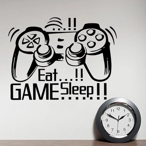 Creative game controller wall decal featuring Eat Sleep Game text for bedroom decor