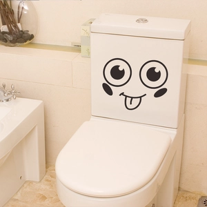 Funny smiley face toilet sticker with big eyes and tongue for bathroom decor