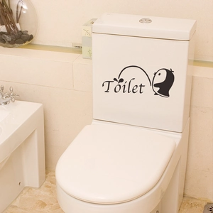 Cartoon Pinguin Toilettenaufkleber mit Text für Badezimmer Deko und wasserfester Vinyl Aufkleber