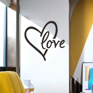 Modern black Love heart vinyl wall decal for minimalist living room home decor