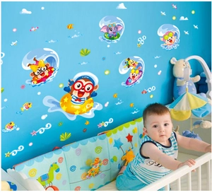 Cartoon Animal Surfing Wall Stickers For Kids Room PVC Removable Monkey Elephant Lion DIY Wall Decals Nursery Decor