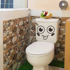 Waterproof PVC cartoon smiley face sticker for toilet tank bathroom decoration
