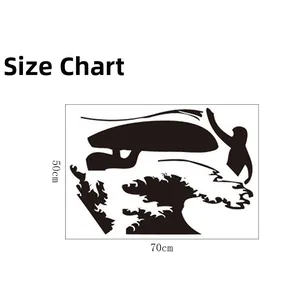 Size diagram of surfing boy wall sticker showing dimensions 70cm width and 50cm height