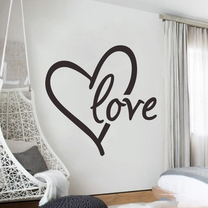 Modern black heart and love word wall sticker for home bedroom wall decoration