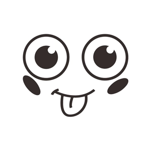 Macro shot of a minimalist smiley face toilet sticker with a cute tongue-out expression