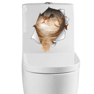 3D-sticker met oranje cyperse kat voor toiletbril en badkamermuur, waterdicht decoratief