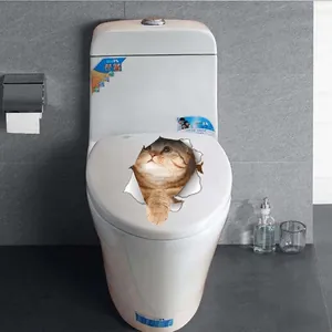 3D oranje gestreepte kat sticker met creatief scheureffect voor toiletdeksel