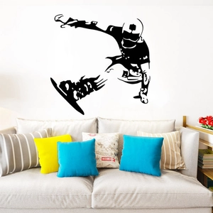 Dynamic black silhouette skier wall sticker for boys bedroom and living room decor