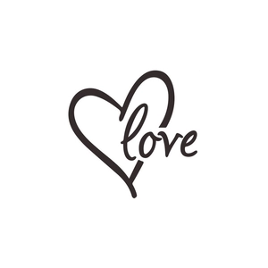 Minimalist black heart outline with handwritten love typography wall sticker decal