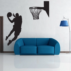 Sticker Mural Silhouette Joueur de Basketball Dunk Amovible Moderne Décalcomanie PVC Sport pour Décoration Chambre de Garçon