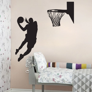 Sticker mural silhouette de basket-ball noir pour décor de chambre de sport