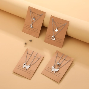 Stainless steel butterfly heart necklace sets with cards and small stud earrings
