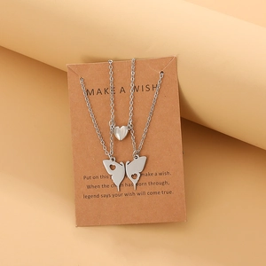 Stainless steel butterfly heart necklace set for best friends on Make a Wish card