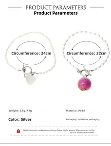 Size chart for baroque pearl bracelets showing 22-24cm length and OT buckle details