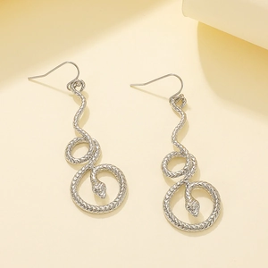 Vintage silver snake drop earrings with detailed scale texture and hook design