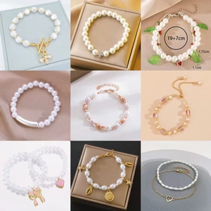 Elegant Artificial Baroque Pearl Bracelet For Women Handmade Adjustable Alloy Beaded Link Bracelet With Heart Bee Star Charm Jewelry