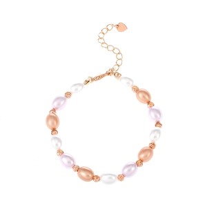 Elegant baroque pearl bracelet with rose gold beads and heart pendant for women