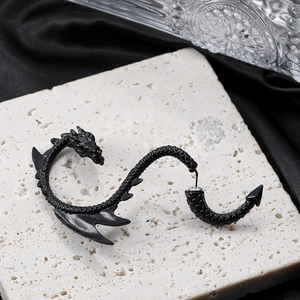 Vintage punk dragon ear wrap earring in matte black alloy finish on stone