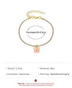 Détail du bracelet tennis papillon doré avec pendentif en zircon rose et dimensions