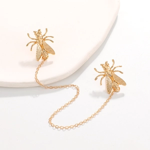 Golden insect cicada brooch with delicate tassel chain for suit collar and lapel