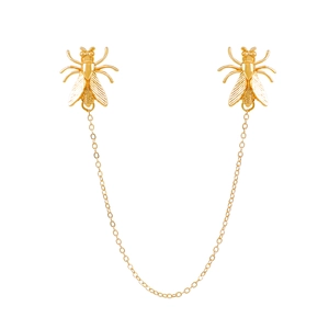 Golden insect cicada brooch pins with elegant tassel chain for suits and collars