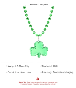 Collar de trébol verde para San Patricio con cadena de bolas de 80 cm para celebraciones