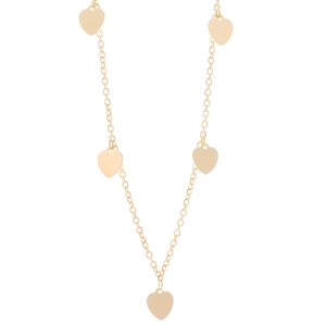 Minimalistische doppellagige Goldkette mit fünf glatten herzförmigen Metallanhängern