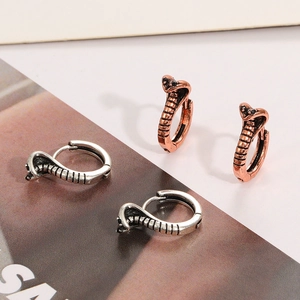 Hip-Hop Cobra Schlangen-Ohrringe in Vintage-Silber und Bronze mit Schuppen-Texturierung