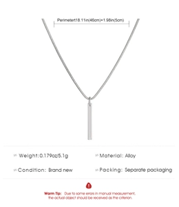 Detailed size chart for the men's silver alloy geometric pillar pendant necklace
