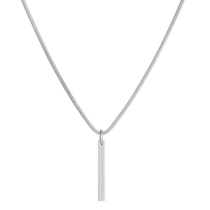 Minimalist silver hip-hop geometric bar pendant with sleek snake chain for men