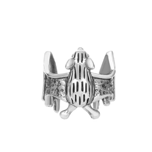 Gothic style bat shaped ring in silver finish with detailed wing texture for men and women