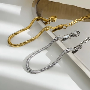 Pulseras de cadena de serpiente en acero inoxidable dorado y plateado con cierre de langosta