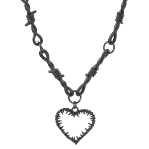 Gothic Halskette in Schwarz mit Stacheldraht-Herz im Punk-Stil und verdrehtem Dornen-Design