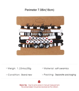 Detail view of 6-piece clay bead bracelet set with dimensions 18cm and weight 35g