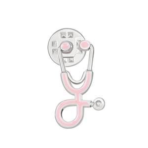 Pink enamel stethoscope brooch pin with silver metal frame for doctors and nurses