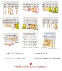 Detailed size chart showing dimensions for 6-pair acetic acid and pearl earring set