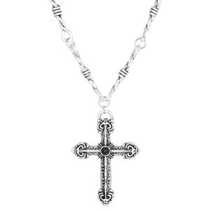Collar gótico de cruz hueca con cadena de alambre de espino y colgante de piedra negra